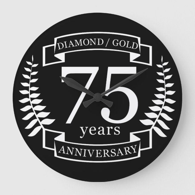 75:e Bröllop ANNIVERSARY DIAMOND GULD Stor Klocka (Framsida)