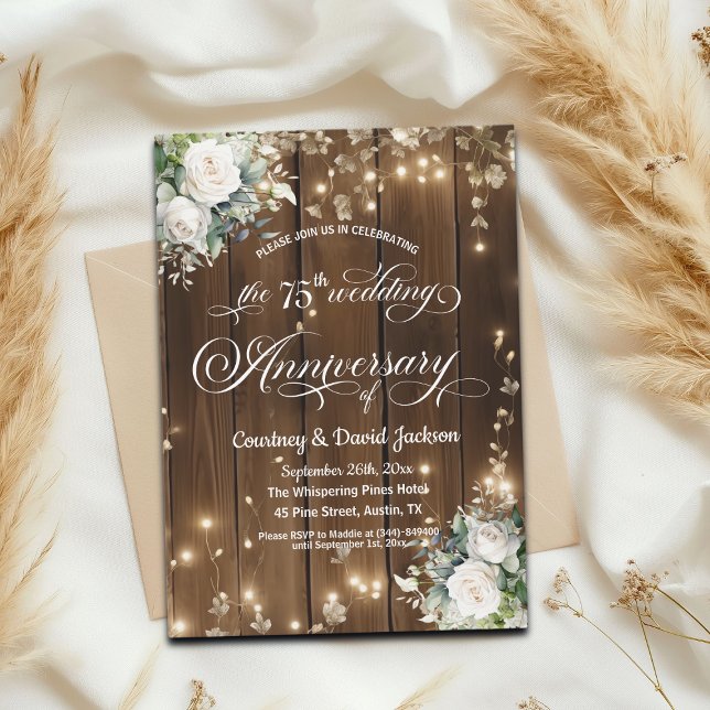 75:e Bröllop-årsdagen Rustic String Ljus Inbjudningar (Skapare uppladdad)