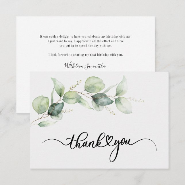 75:e, Eucalyptus Hand-Lettered Tack (Fram/baksida)