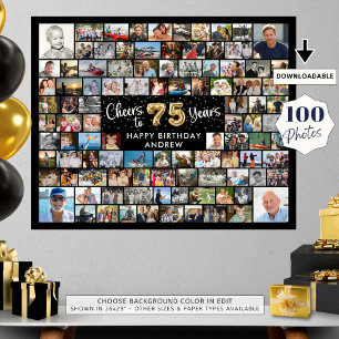 75:e födelsedag 100 foton svart Guld-ost till år Poster