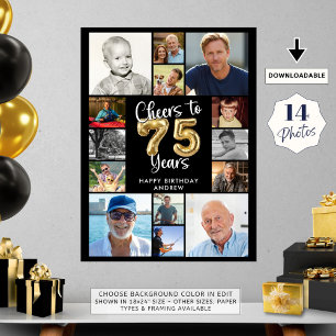 75:e födelsedag 14 fotokollage Cheers till 75 år Poster