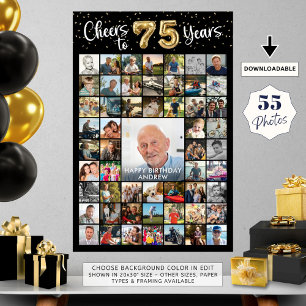 75:e födelsedag 55 fotokollage Cheers till 75 år Poster