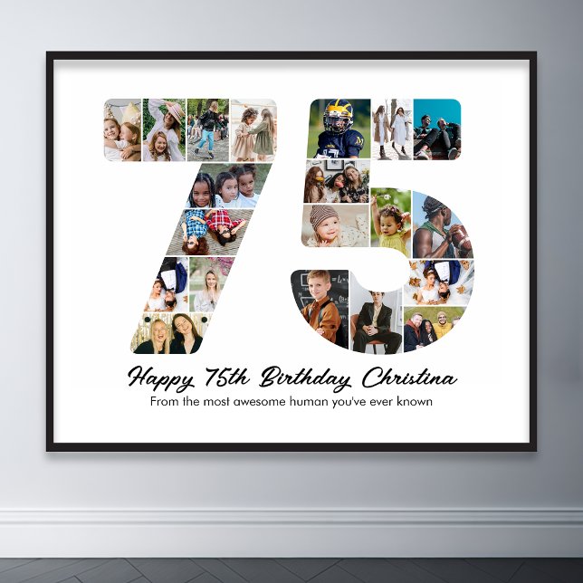 75:e födelsedag 75 fotominnesdag poster (75th birthday number 75 photo collage)