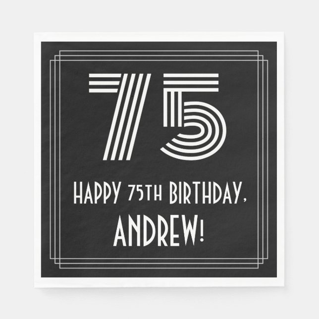 75:e födelsedag: Art Deco Inspired Titta "75" + Na Pappersservett (Framsidan)