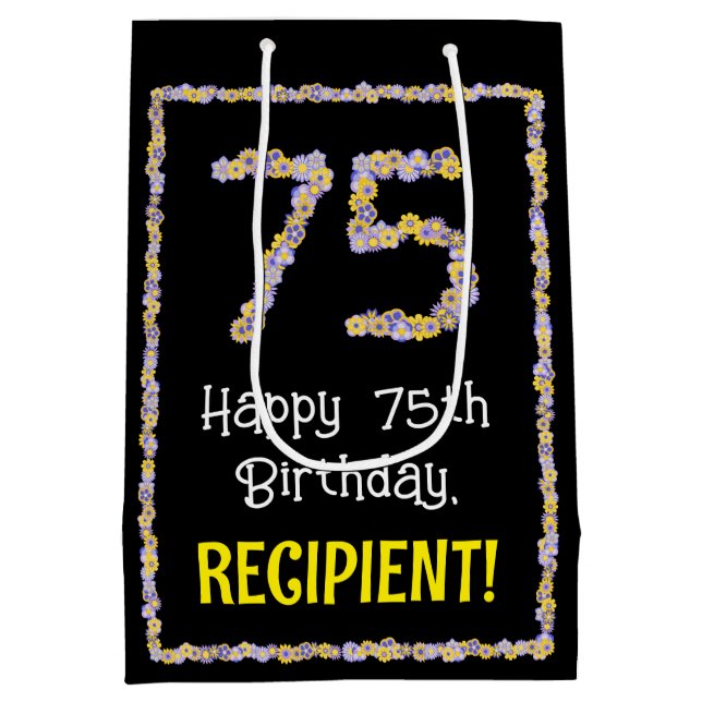 75:e födelsedag: Blommigt Blommor nummer, eget nam (Baksidan)