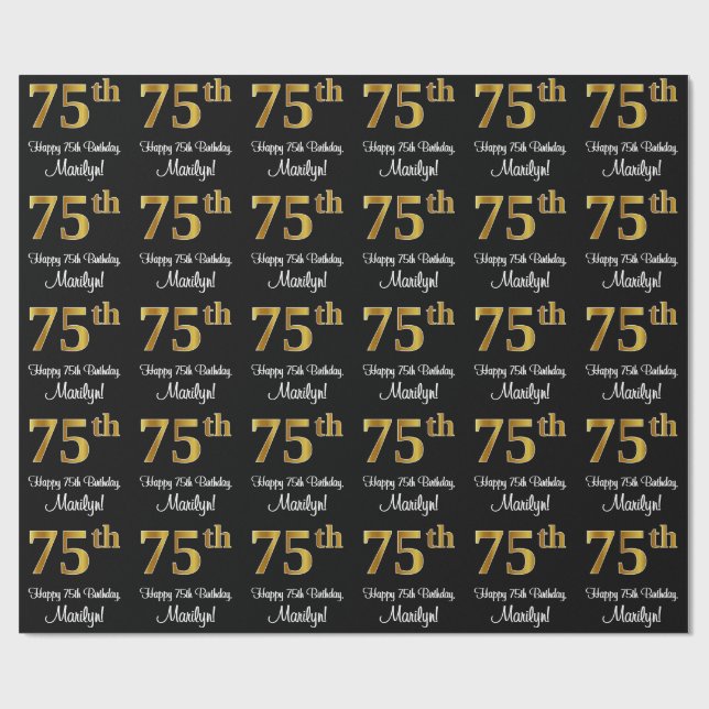 75:e födelsedag: Elegant Luxurious Faux Guld Titta Presentpapper (Platt)