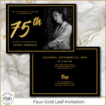 75:e födelsedag Elegant Photo Black Faux Guld Löv