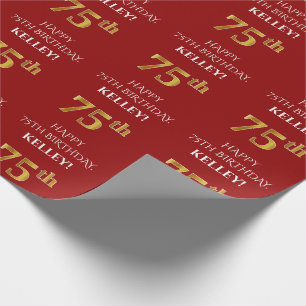 75:e födelsedag: Elegant, rött, Faux Guld Presentpapper