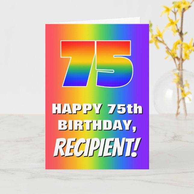 75:e födelsedag: färgfull, Roligt Rainbow Mönster  Kort (Gul blomma)
