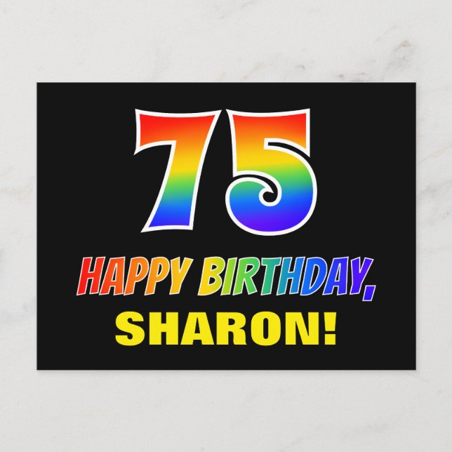 75:e födelsedag: fetstil, Roligt, enkel, regnbåge  Vykort (Framsida)