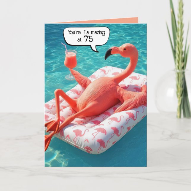 75:e födelsedag Flamingo som Flyter i Bassäng Kort (Framsida)