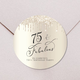 75:e födelsedag Guld Glitter Runt Klistermärke