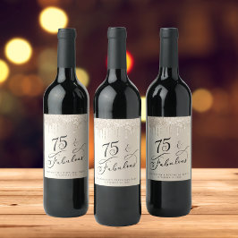 75:e födelsedag Guld Glitter Vinflaska Etikett