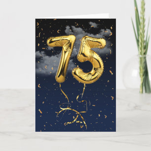75:e födelsedag Guld Mylar Balloon and Confetti Ca Kort