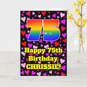 75:e födelsedag: Loving Hearts Mönster, regnbåge n Kort