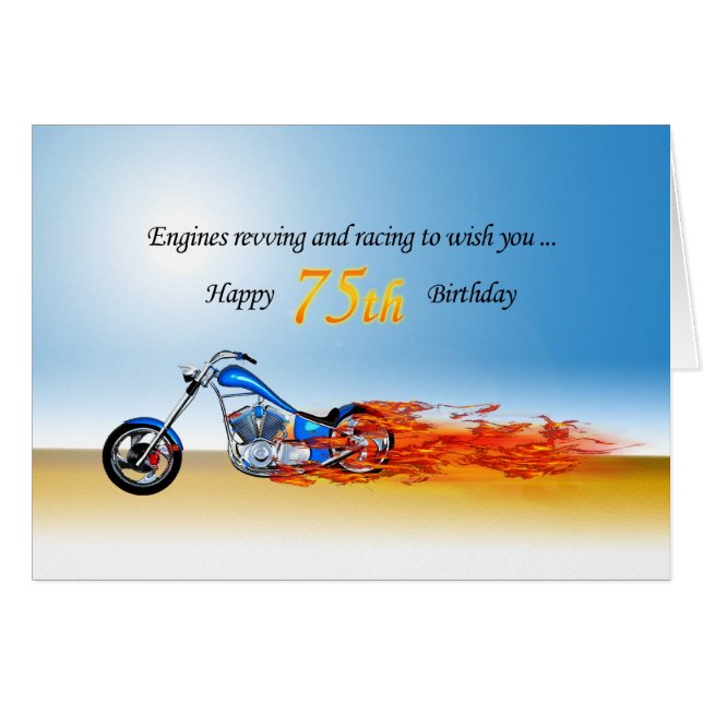 75:e födelsedag med lammotorcykel hälsningskort (Framsidan Horizontal)