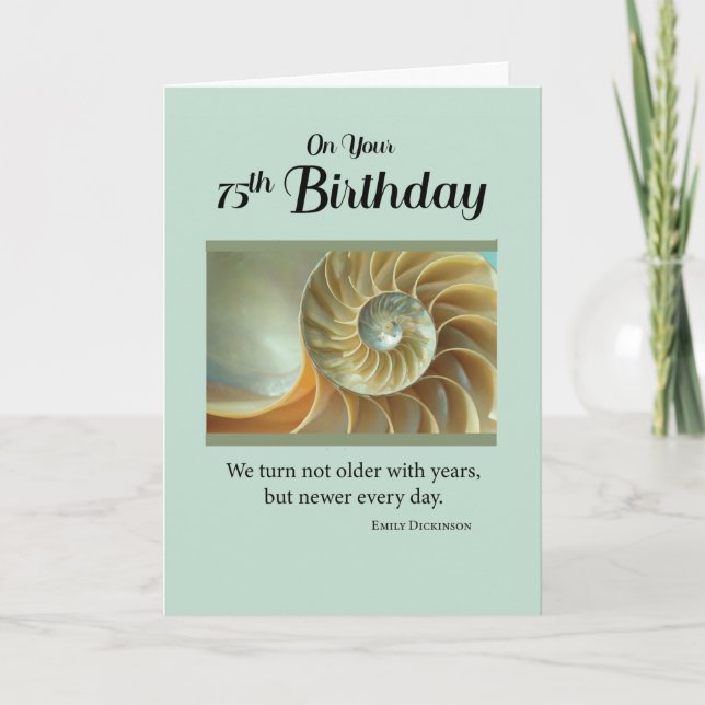 75:e födelsedag med Spiral Seashell på Grönt Card Kort (Framsida)