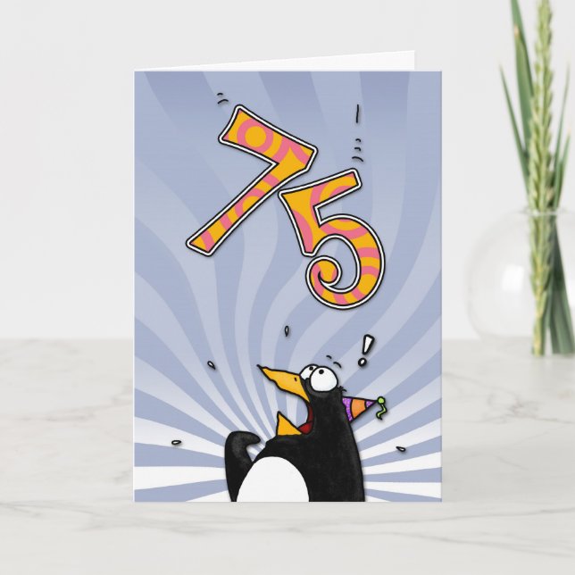 75:e födelsedag - Penguin-överraskningskort Kort (Framsida)