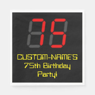 75:e födelsedag: Red Digital Clock Stil "75" + Nam Pappersservett