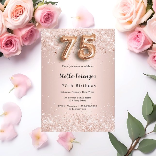 75:e födelsedag ro guld rosa konetti inbjudningar (Skapare uppladdad)