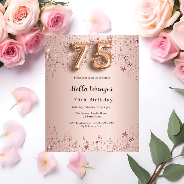 75:e födelsedag ro rosa-stjärnor i guld (Skapare uppladdad)
