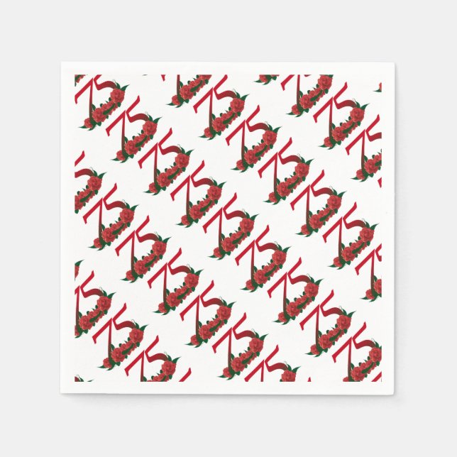 75:e födelsedag röd ros nummer 75 pappersservett (Framsidan)