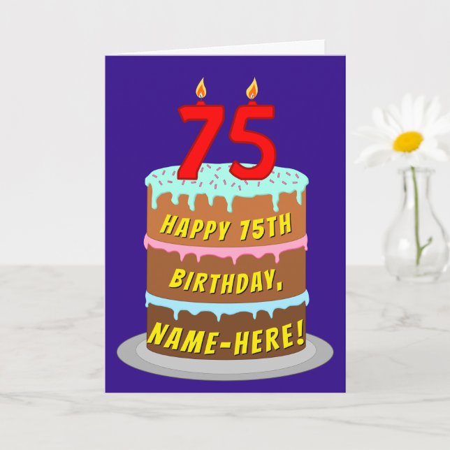 75:e födelsedag: Roligt Cake and Candles + eget na Kort (Liten växt)