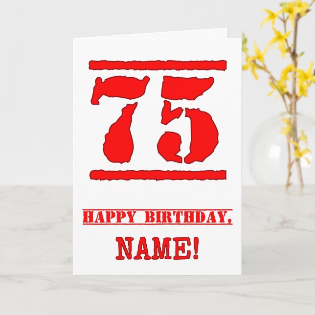 75:e födelsedag: Roligt, rödgummi, Frimärke med in Kort (Gul blomma)