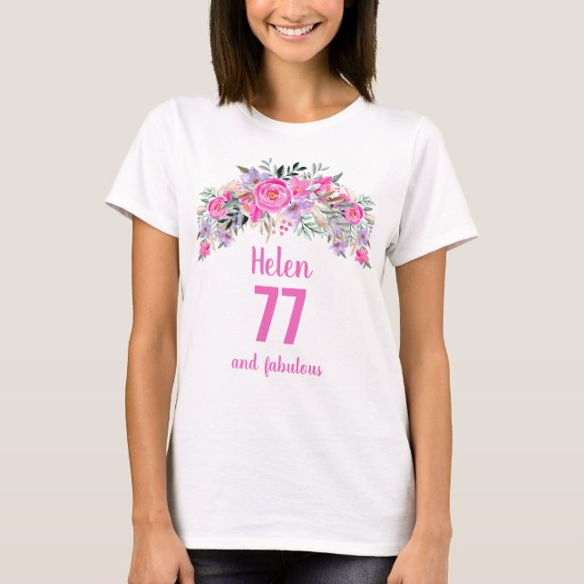 75:e födelsedag rosa blommigt namn t shirt (Framsida)