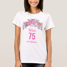75:e födelsedag rosa blommigt namn t shirt