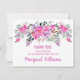 75:e födelsedag rosa blommigt tack kort