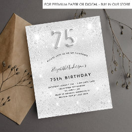 75:e födelsedag silver glitter budgetinbjudan flygblad