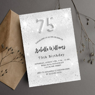 75:e födelsedag silver glitter elegant inbjudan vykort