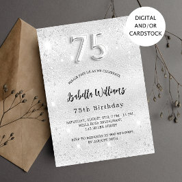 75:e födelsedag silver glitter elegant inbjudningar
