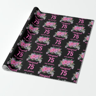 75:e födelsedag svart rosa blommigt presentpapper