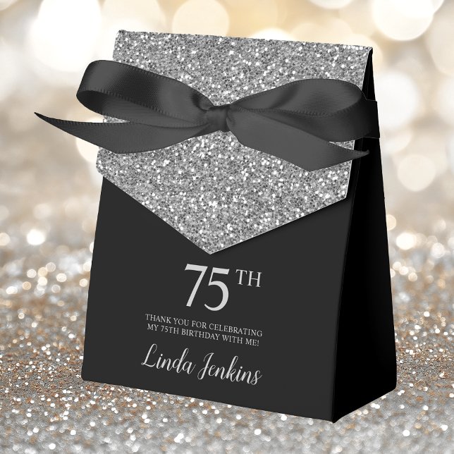 75:e-födelsedag Svarte Silver Glitter Tack Presentaskar (Skapare uppladdad)