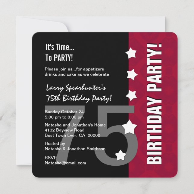 75:e födelsedag, udda INTE över Backe Z75D Inbjudningar (Framsida)