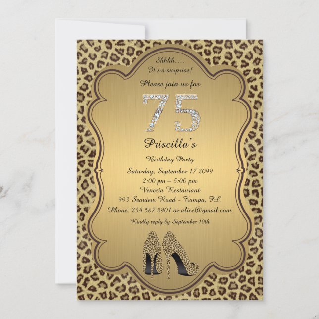 75:e födelsedagen Party, 75:e, Cheetah Högklackars Inbjudningar (Framsida)