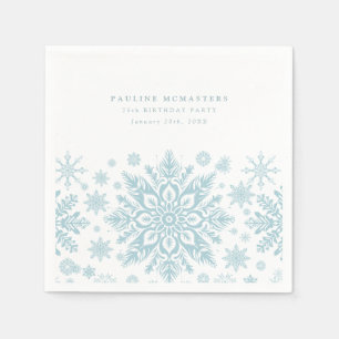 75:e Födelsedagsfest Blue White Snowflake Winter Pappersservett