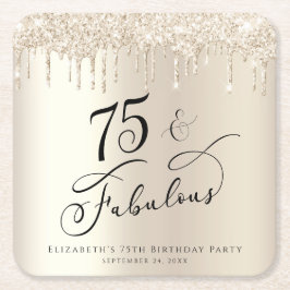 75:e Födelsedagsfest Glitter Guld Underlägg Papper Kvadrat