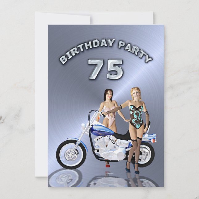 75:e Födelsedagsfest inbjudan med motorcykel (Framsida)