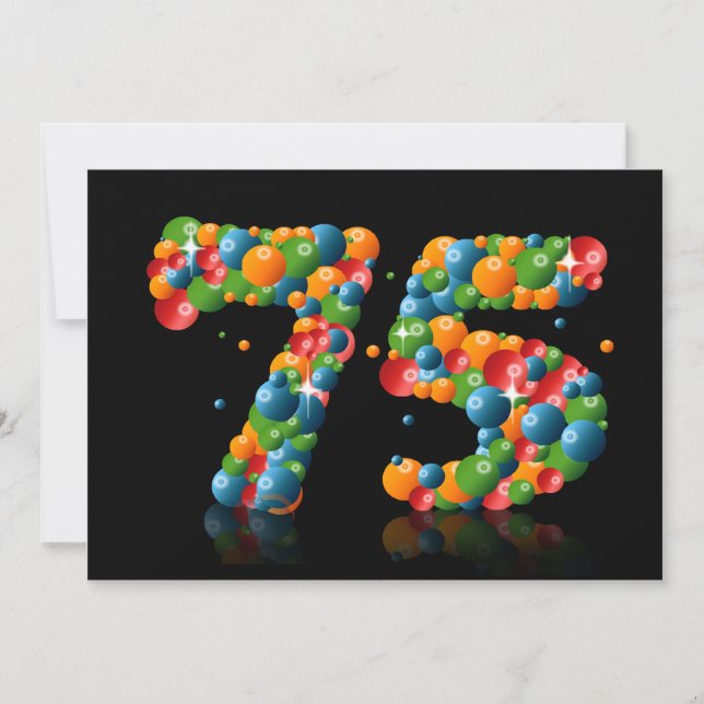 75:e Födelsedagsfest, med bubblor och bollar Inbjudningar (Framsida)