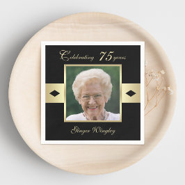 75:e Födelsedagsfest Photo on Black Papper Pappersservett
