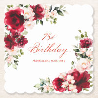 75:e Födelsedagsfest Red Rosa Blommigt Anpassnings