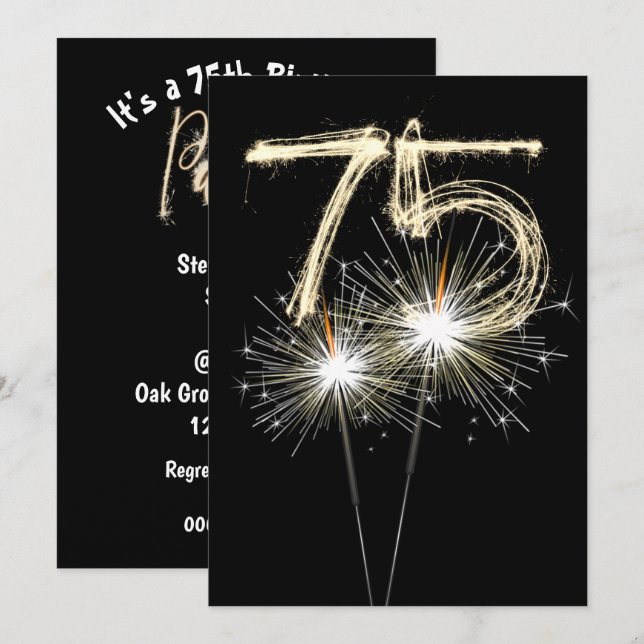 75:e Födelsedagsfest Sparkler Inbjudningar (Fram/baksida)