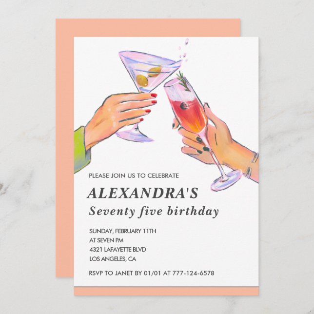 75:e-födelsedagsinbjudningar Cocktail Party Chic Inbjudningar (Fram/baksida)
