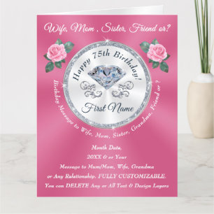 75:e Födelsedagskort för henne, Mamma, frun, syste Kort