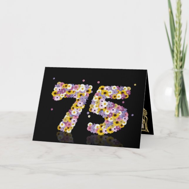 75:e födelsedagskort med blomstrande brev kort (Framsida)