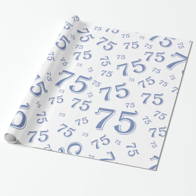 75:e födelsedagsnummer Mönster 75 Blå och vit Presentpapper (Utrullad)