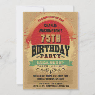 75:e födelsedagspresent Vintage Typografi Inbjudningar